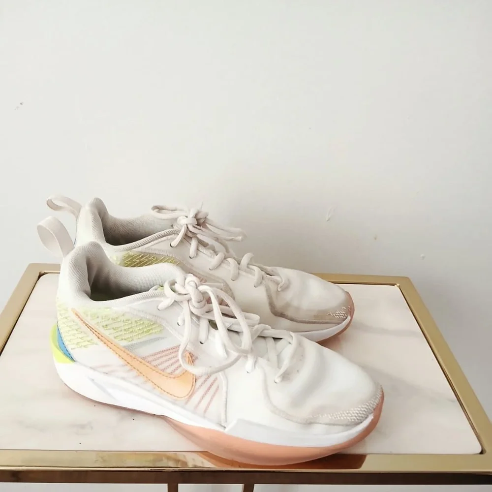 Nike Peach & Neon Accent White Running Shoes Size 4Y